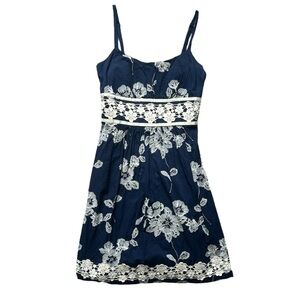 Dressbarn Floral Lace Embroidered Navy Blue Dress